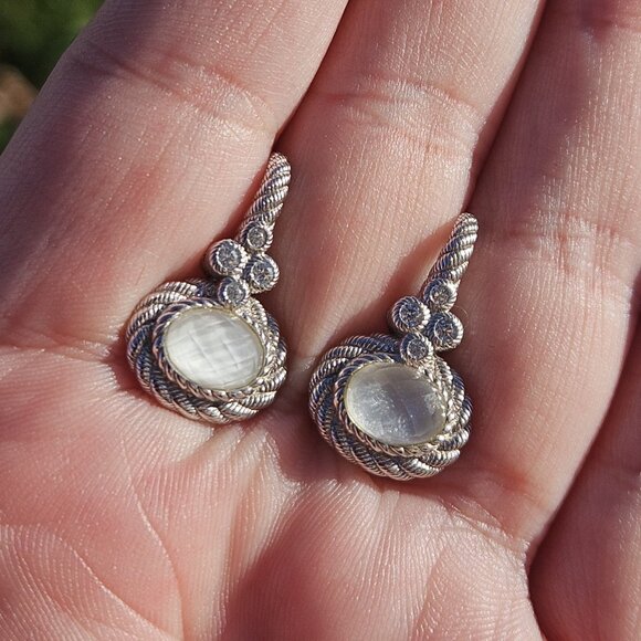 Judith Ripka 925 Sterling Silver White Quartz Drop Earrings 12x15mm - Picture 4 of 10